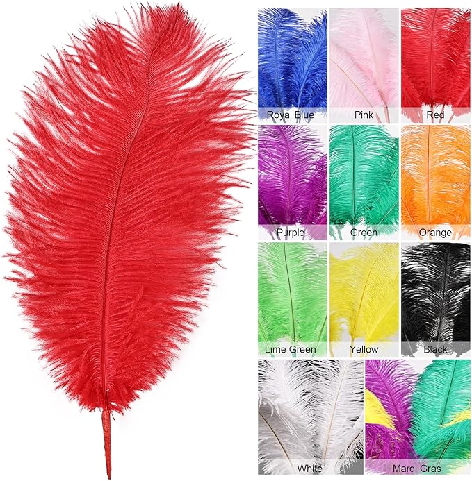 Bulk Red Ostrich Feathers - 12pcs 12-14inch Crafting Supplies for Centerpiece Table Decorations