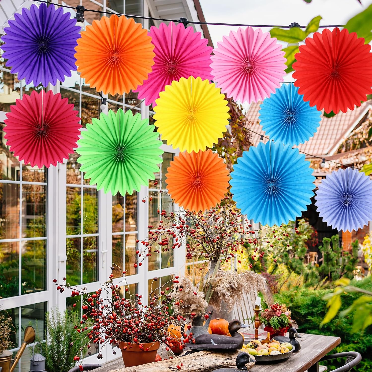 BestoFun 12PCS Paper Fans Mexican Party Decorations Tissue Paper Flowers Decorations Paper Fans Party Decorations for Girl Groovy Birthday Baby Shower Wedding Bachelorette Room Wall Hanging Décor
