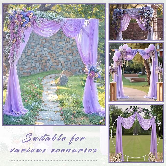 Wedding Arch Draping Fabric 2 Panels 20Ft Length x 28" Width Lilac Arch Drapes Chiffon Fabric Sheer Curtains Backdrop for Party Ceremony Decor Wedding Outdoor Indoor Stage Reception Decorations