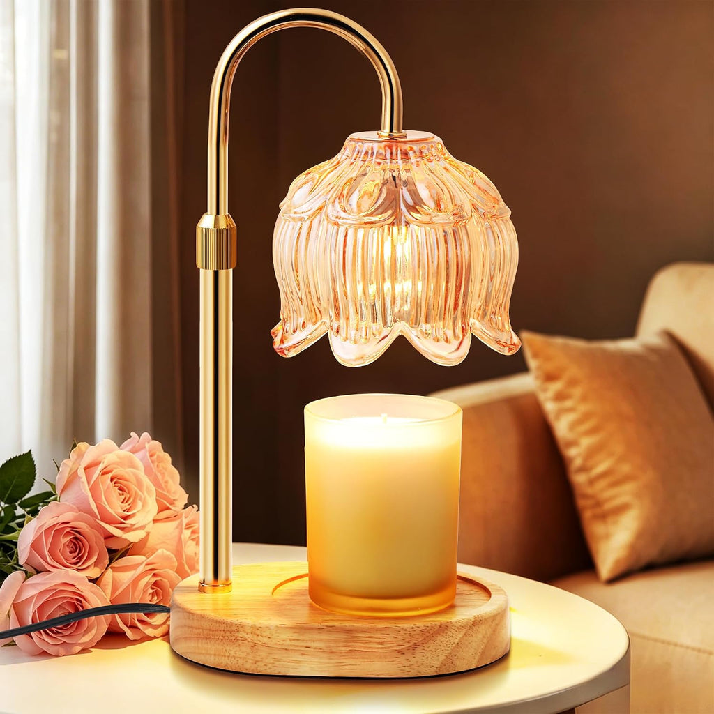 Flower Candle Warmer Lamp for Jar Candles with Timer & Dimmer, Adjustable Height Fits Large Jars up to 7.08" Tall, Flameless Wax Warmer, Cozy Bedroom Home Decor, Gift for Mom Women