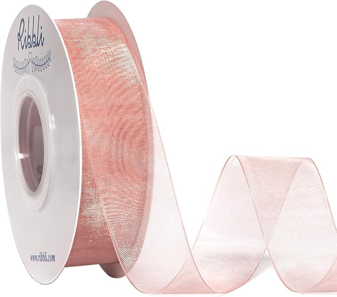 Ribbli Sweet Nectar Pink Sheer Organza Ribbon,1 Inches x Continuous 50 Yard,Rose Ribbon for Gift Wrapping,Bouquet Wrapping,Wedding Decoration,All Crafting and Sewing