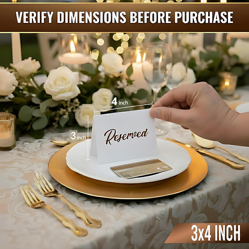 10 Pack Gold Reserved Table Signs for Wedding Receptions 3x4 inch - Double Sided Reserved Signs for Tables - Freestanding Reserved Cards for Tables - Table Reserved Sign for Restaurants & Parties