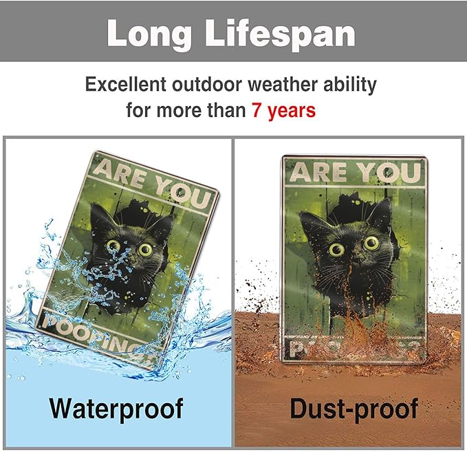 Funny Black Cat "Are You Pooping?" Tin Sign - Humorous Bathroom Wall Décor, 8x12 Inches, Vintage Metal Sign for Indoor & Outdoor Use, Cat Wall Art