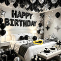 black happy birthday balloons decorations silver and black, main product view