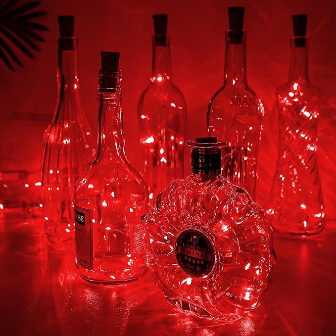 Aluan Wine Bottle Lights with Cork 10 Pack 20 LED Christmas Mini Fairy Lights for Indoor, Waterproof Battery Operated Cork Lights for Liquor Bottles Party Jar Wedding Reception Bar Decoration, Red