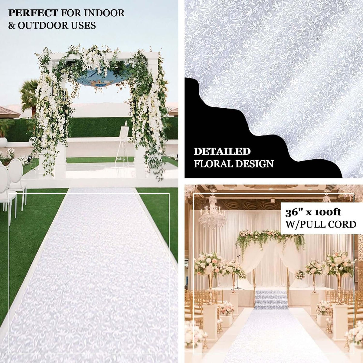 Efavormart 3ft x 100ft White Floral Lace Aisle Runner, Long Decorative Lace C...