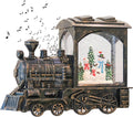 GenSwin Christmas Train Snowman Battery Operated Musical Lighted Water Snowing Glittering Snow Globe Lantern with Timer, Christmas Home Decoration and Gift(Copper)