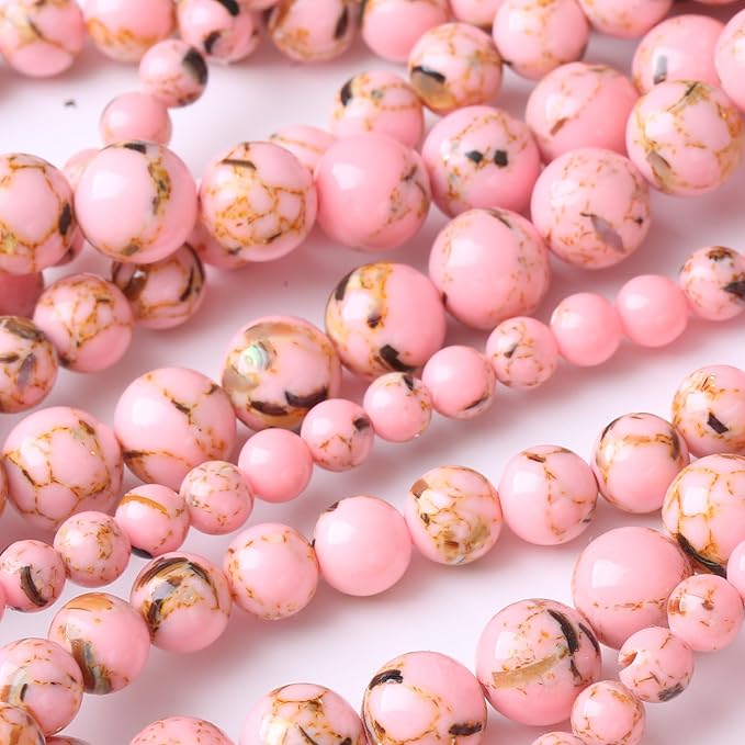 Pink Shell Turquoise Stone Beads Gemstone Round Crystal Energy Jade Beads Stone Beads for Jewelry Making DIY Bracelet Necklace Jewelry Making 1 Strand 15.5inch 60PCS 6MM