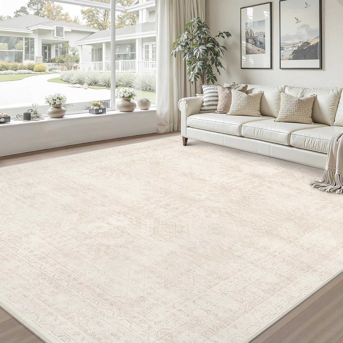 8x10 Area Rugs Living Room: Bedroom Neutral Washable Carpet Beige