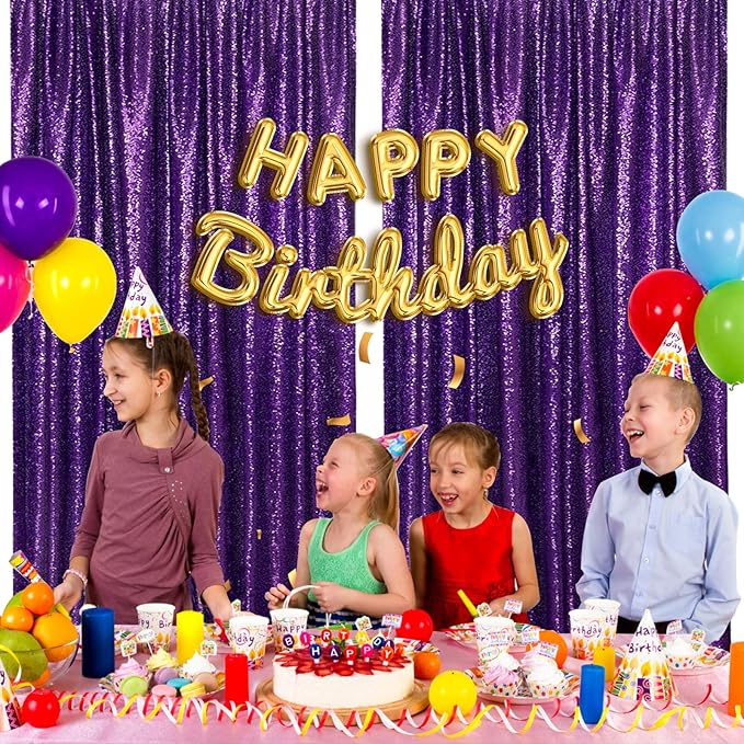 Purple Halloween Backdrop - Sequin Backdrop 2 Pieces 3x8FT Purple Glitter Drapes Fabric for Photography Wedding