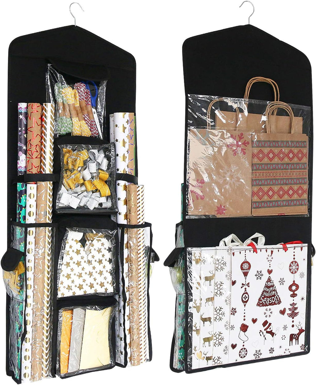 sumdirect black double sided hanging gift wrap organizer, main product view