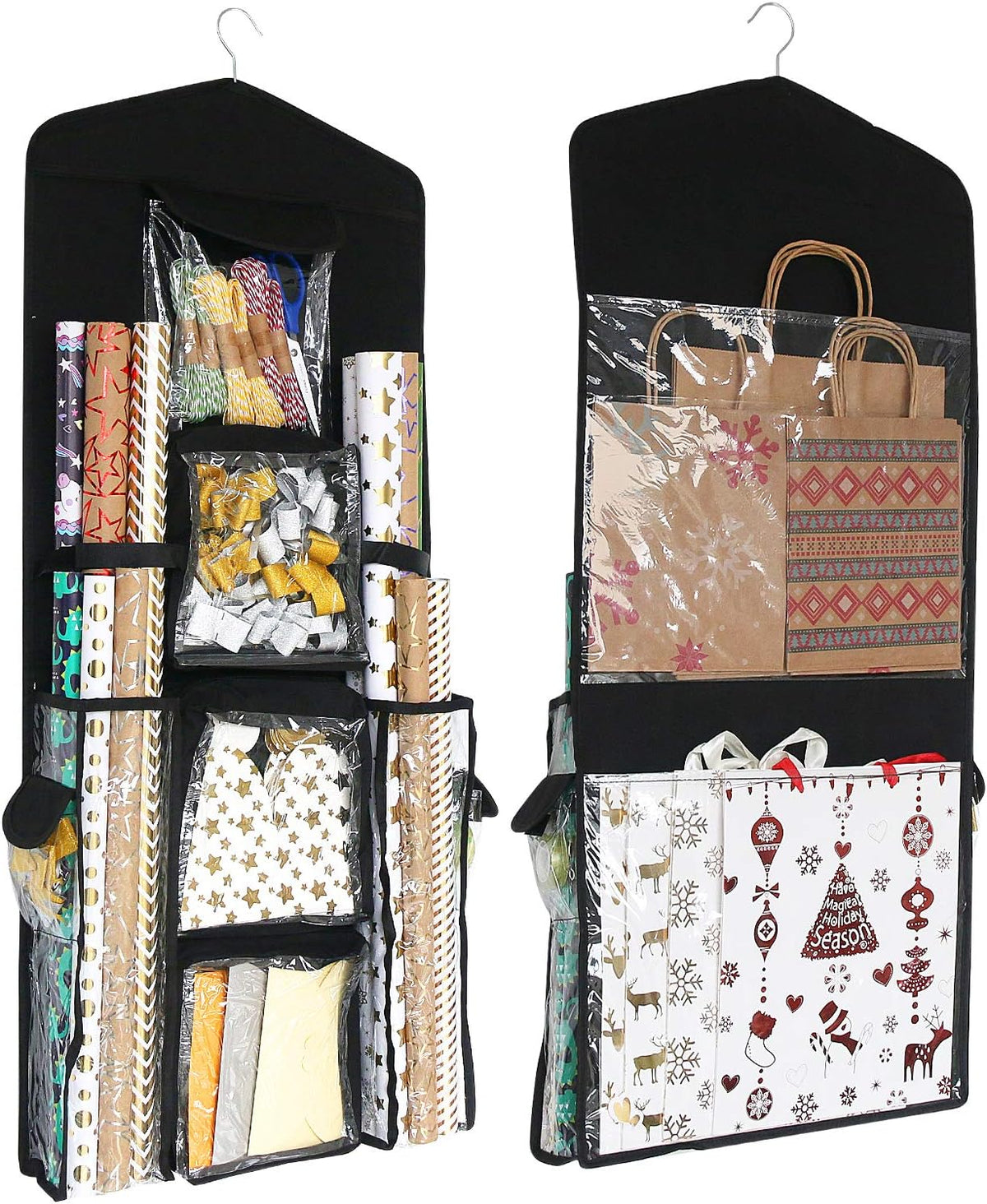sumdirect black double sided hanging gift wrap organizer, main product view