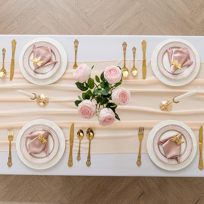 12Pack 9ft Chiffon Table Runner 14x108 Inch Sheer Romantic Table Runner for Wedding Birthday Party Bridal Shower Outdoor Decoration-Peach