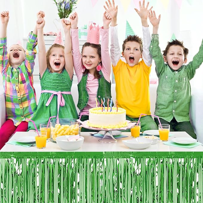 3 Pack 29 x108 Inch Light Green Foil Fringe Table Skirts Metallic Banner for Tinsel Streamer Garland Backdrop for Parade Floats Wedding Thanksgiving Birthday Christmas New Year Party Decoration