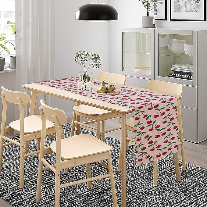 Cherry Table Runner,Spring Summer Fruit Table Runner for Kitchen Dining Table Home Party Decoration 13x60 Inch