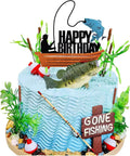 Fishing Cake Topper, Gone Fishing Cake Topper With Bass Reed For Fisherman Themed Decoration And Retirement Party Supplies