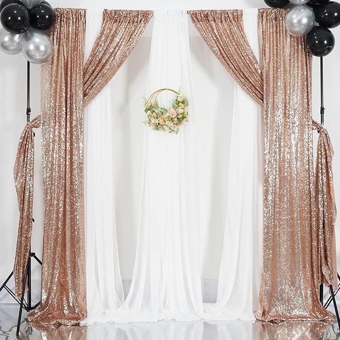 2ft x 8ft Rose Gold Sequin Backdrop Curtains Photography 2 Panels for Party Decoration, Rose Gold