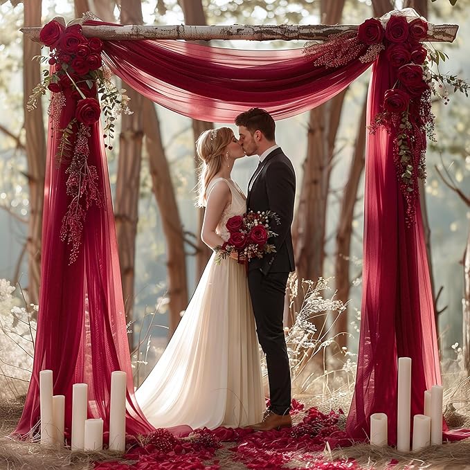 Burgundy Wedding Arch Draping Fabric 3 Panels 30'' x 20FT Burgundy Drapes Sheer Fabric Backdrop Arch Draping Fabrics for Wedding Ceremony Birthday Party Bridal Shower Decoration