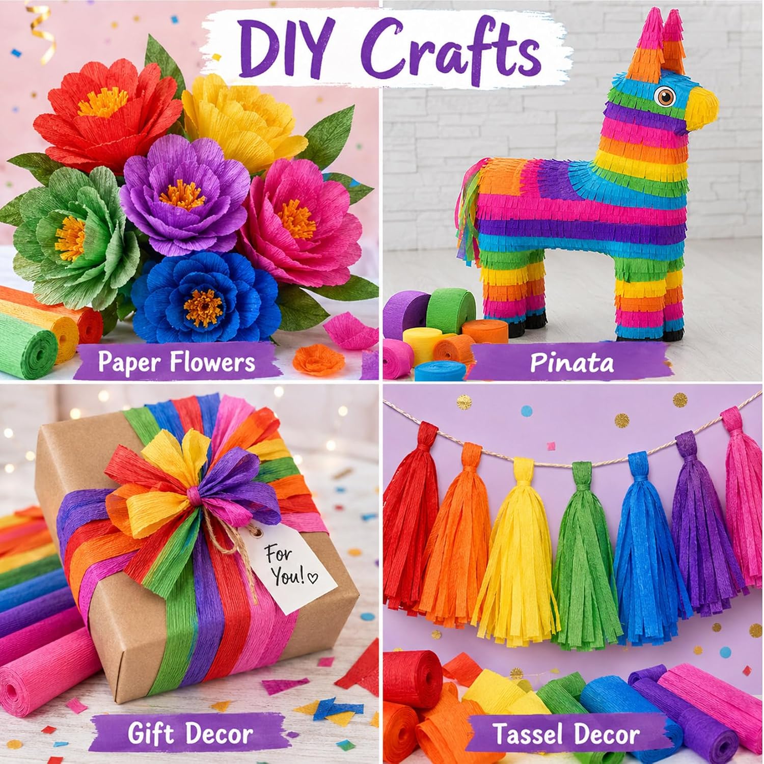 MAQIHAN Crepe Paper Streamers - 12 Rolls 984ft Rainbow Streamers Party Decorations, Birthday Party Streamers, Party Supplies for Colorful Party Wedding Baby Shower Halloween Christmas Decorations