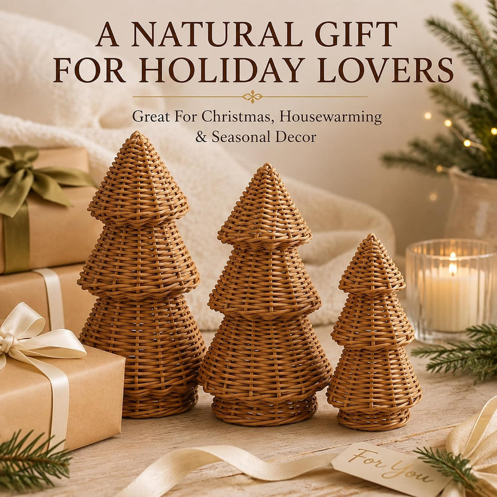 miniinflat 3 pcs woven rattan christmas tree decor, package contents