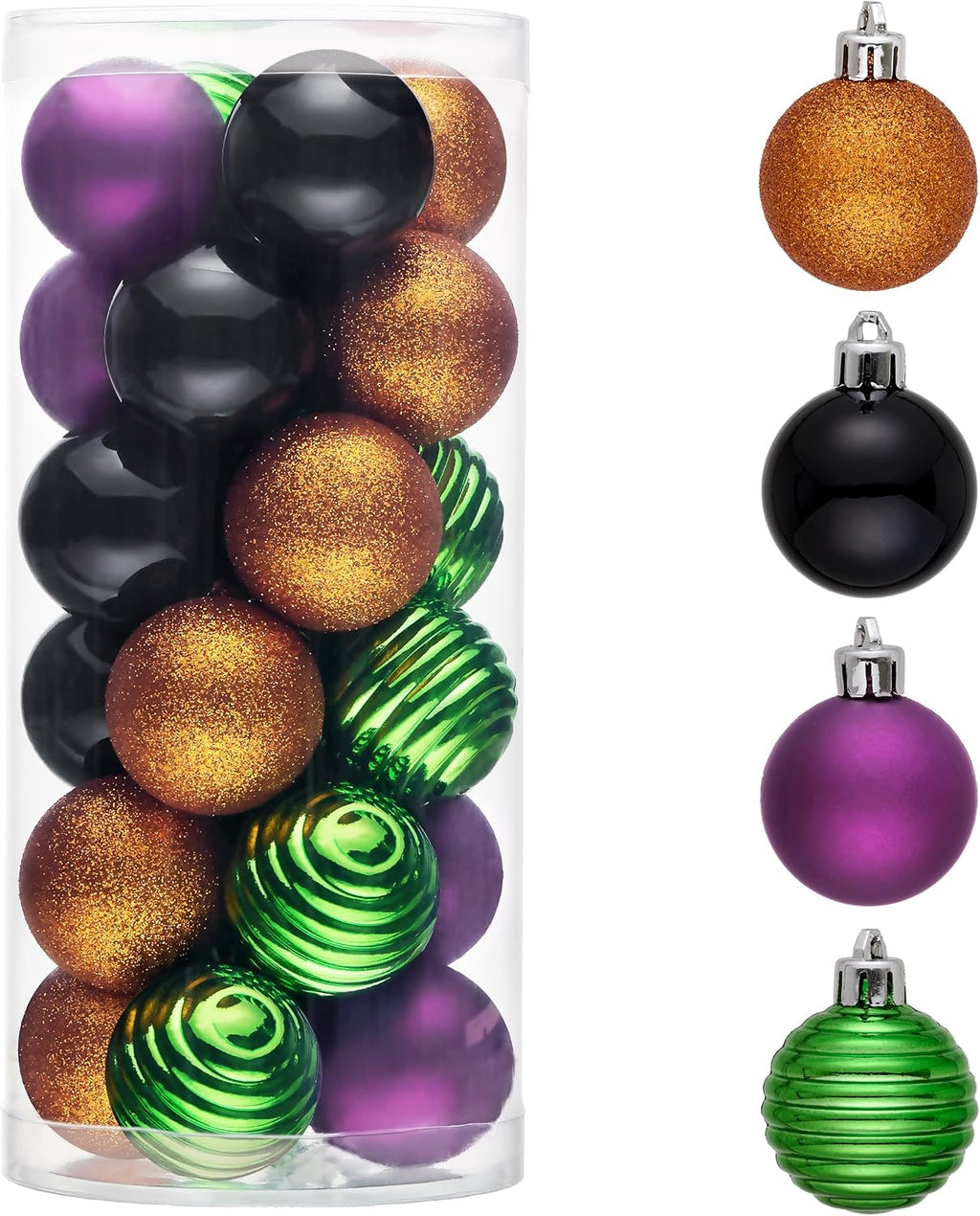 Valery Madelyn 24ct Halloween Ornaments Tree Decorations Indoor 1.6 Inch | Orange Purple Green Black Shatterproof Christmas Ball Ornaments Vintage Hanging Xmas Holiday Party Decor
