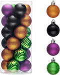 Valery Madelyn 24ct Halloween Ornaments Tree Decorations Indoor 1.6 Inch | Orange Purple Green Black Shatterproof Christmas Ball Ornaments Vintage Hanging Xmas Holiday Party Decor