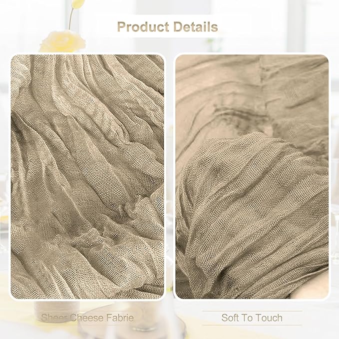 1 Pack Khaki Cheesecloth Table Runner 35x120 Inch 10Ft Rustic Gauze Cheese Cloth Table Runner Sheer Cheesecloth Table Runners for Wedding Party Bridal Shower Decoration