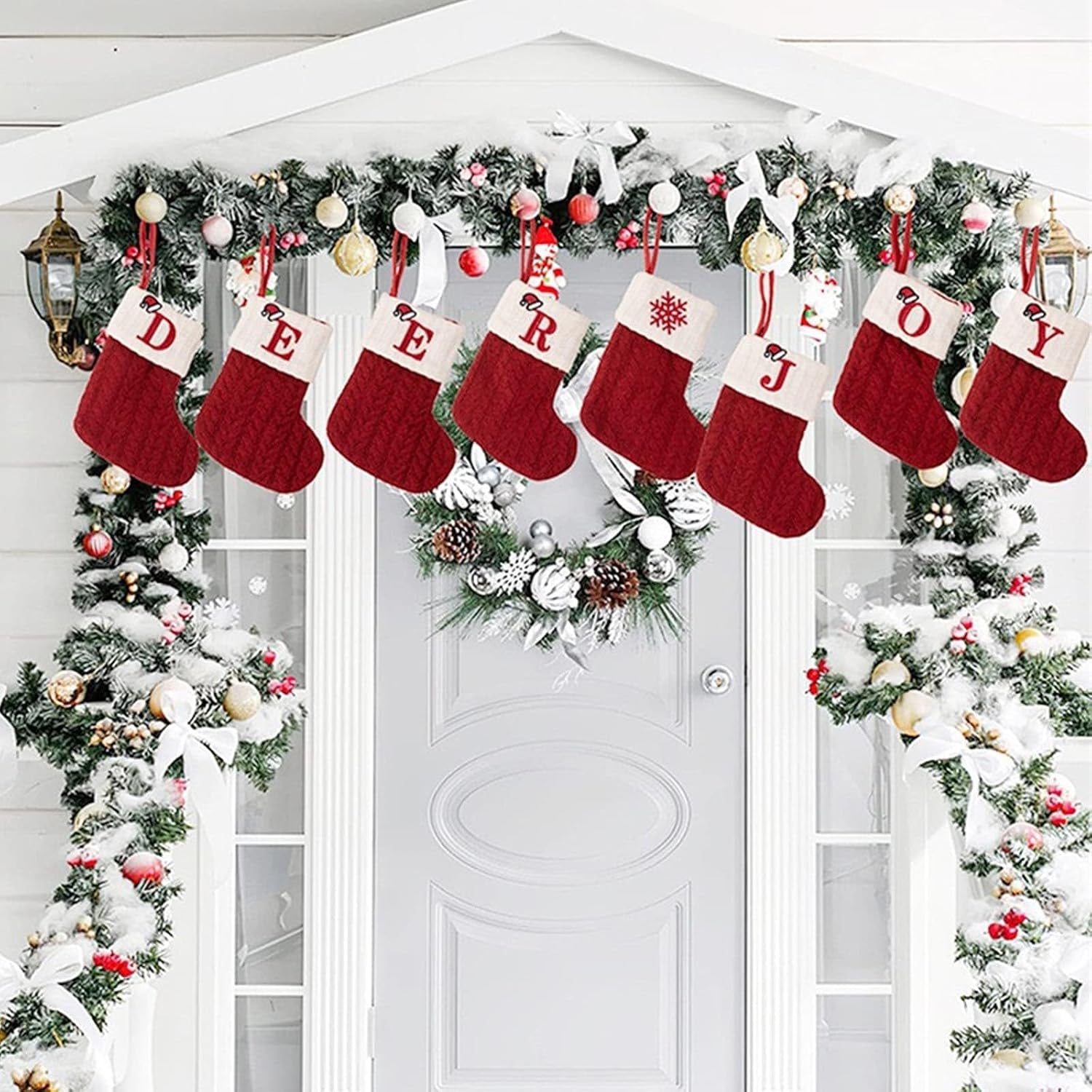 YKW Christmas Stockings Personalized Initial Letters A-Z Cable Knit - Individual Monogram Knitted Xmas Stocking Embroidered Red White Family Holiday Fireplace Mantel Gift (O)