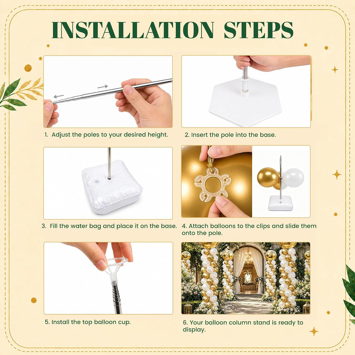 JOYYPOP 4 Pack Balloon Stands for Floor Adjustable Balloon Column Stand Kit