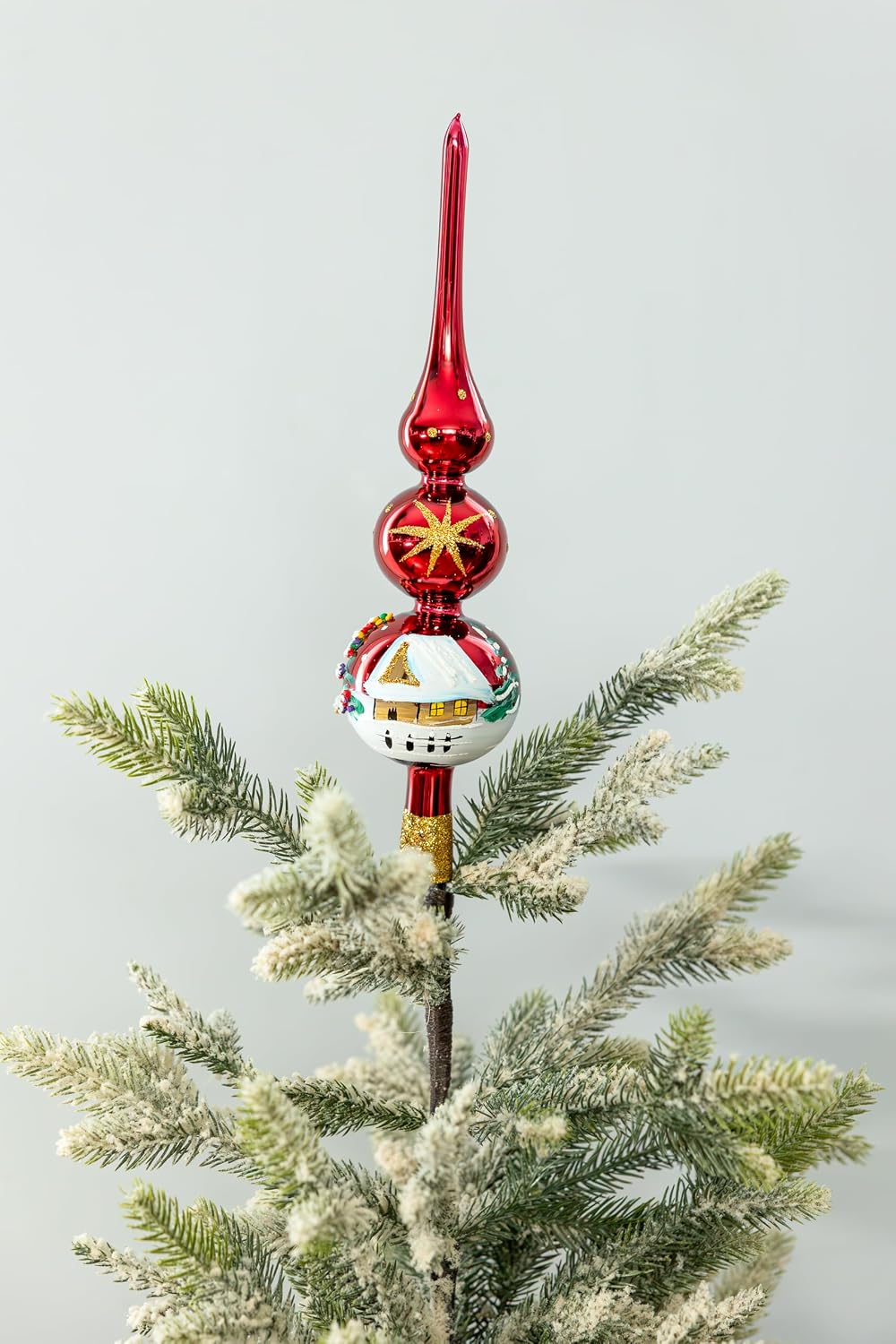 Vintage Glass Tree Topper Mouth Blown Christmas Tree Topper Finial Tree Topper Hand Decorated Made in Poland
