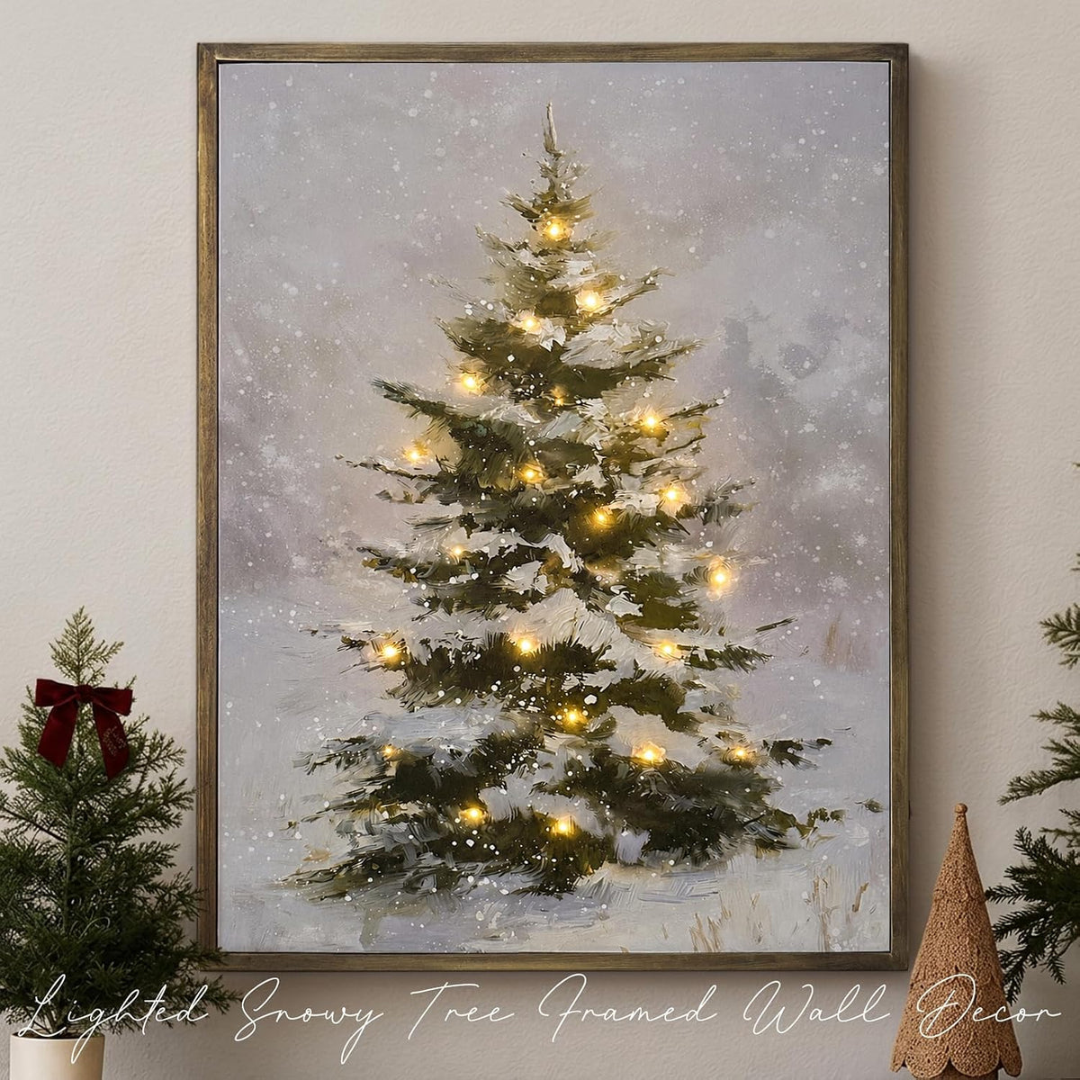 christmas decorations-18“ x 24" lighted framed snowy tree, main product view