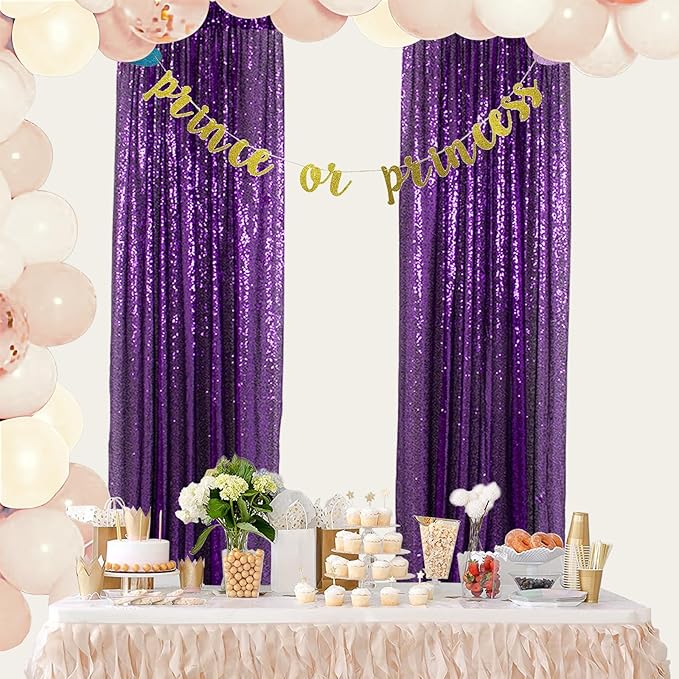 ShinyBeauty 4 Panels Purple Sequin Curtains | 2Ft x 8Ft Sparkle Photo Backdrop | Shimmer Background for Parties & Events | Mermaid Theme | Durable & Elegant Fabric Backdrop