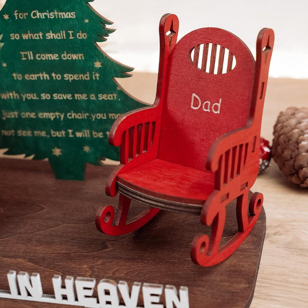Memory Christmas in Heaven Wooden Candle Holder, Sympathy Gift for Loss of Mom Dad Grandpa Grandma Xmas Tree Personalized Name Decoration Christmas in Heaven Rocking Chair Keepsake Bereavement Gift