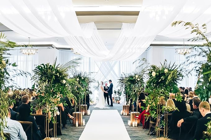 6 Panels White Ceiling Drapes for Wedding, 5ftx40ft Ceiling Drapes Cheesecloth Sheer Fabric Curtain Wedding Arch Draping Fabric Romantic Ceiling Decorations for Wedding Party Ceremony Stage