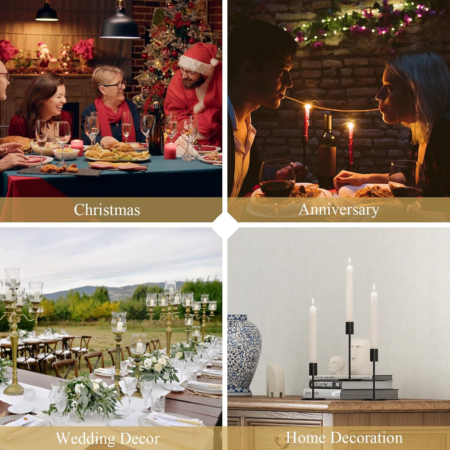 FSyueyun 3 Pcs Black Candle Holders, Elegant Taper Candle Holders, Metal Candlestick Holders for Festive Table Decor, Mantel Centerpiece, Modern Candle Stand for Wedding, Housewarming Gift