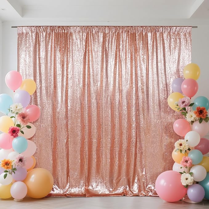 SquarePie Sequin Backdrop Not See Through Thick Background Glitter Curtain Party 7FT x 7FT Rose Gold