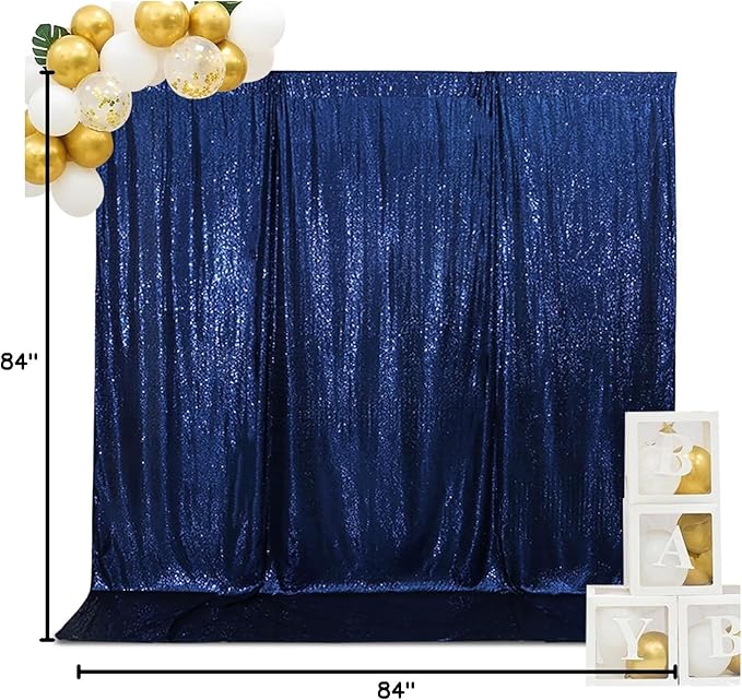 SquarePie Sequin Backdrop Curtain Less See Through Background for Wedding Party 7FT x 7FT Navy Blue
