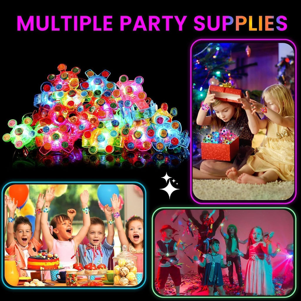 SCIONE 24 Pack LED Light Up Fidget Spinner Bracelets, Glow in The Dark Party Favors for Kids 4-8 8-12, Treasure Box Toys, Birthday Gifts, Carnival Prizes, Goodie Bags Stuffers