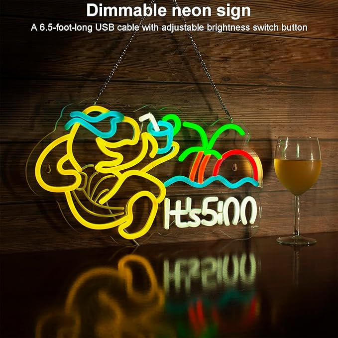 Turtle Its 5 00 O'clock Neon Signs for Wall Decor,Led Neon Light,Dimmable,USB Powered, Five Oclock for Home Bar Shop Beer LED Light Man Cave Garage Pub