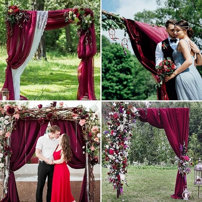 4 Panels Wedding Arch Draping Fabric 28" x 20Ft Chiffon Wedding Arch Drapes Chiffon Fabric Drape Sheer Backdrop Curtain for Nuptials Party Ceremony Birthday Reception Backdrop Ceiling Décor(Burgundy)