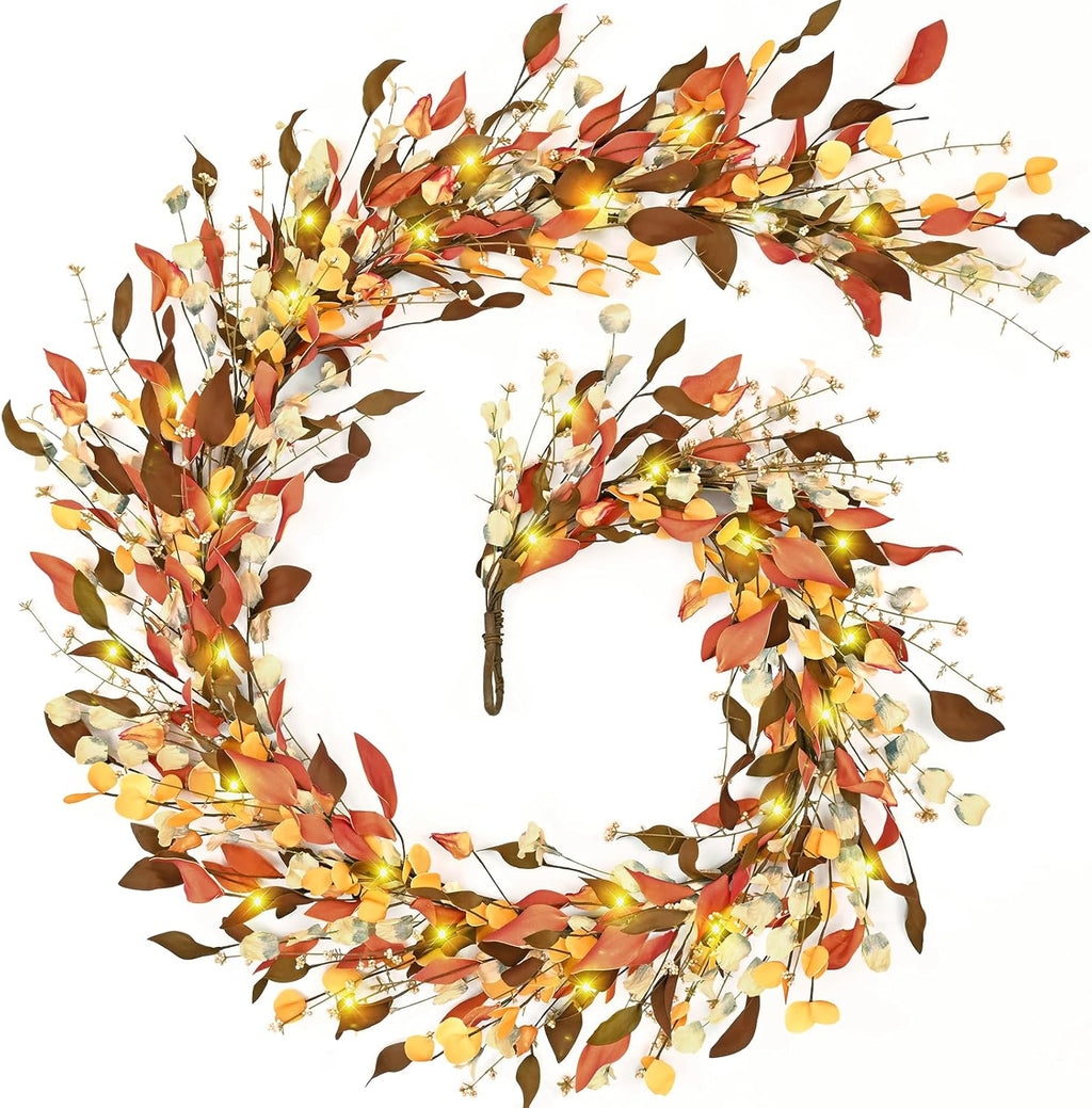 waipfaru fall decor, 6ft fall garland with lights, main product view