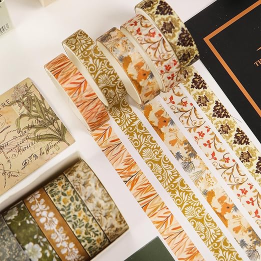 YUBBAEX 60 Rolls Value Washi Tape Pack Retro Arts Masking Tape Basic Patterns Decorative for DIY Crafts, Bullet Journal Supplies, Planners, Scrapbook, Card/Gift Wrapping (Retro Baroque)