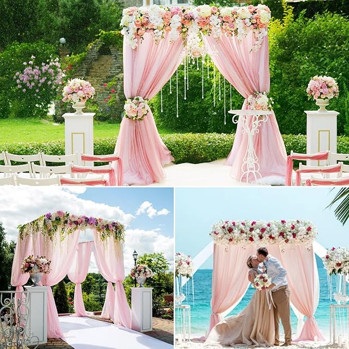 8 Panels Wedding Arch Draping Fabric 28" x 20 Ft Wedding Arch Drapes Chiffon Fabric Drape Sheer Backdrop Curtain for Weddings Party Swag Ceremony Birthday Arbor Drapery Reception Ceiling Décor(Pink)