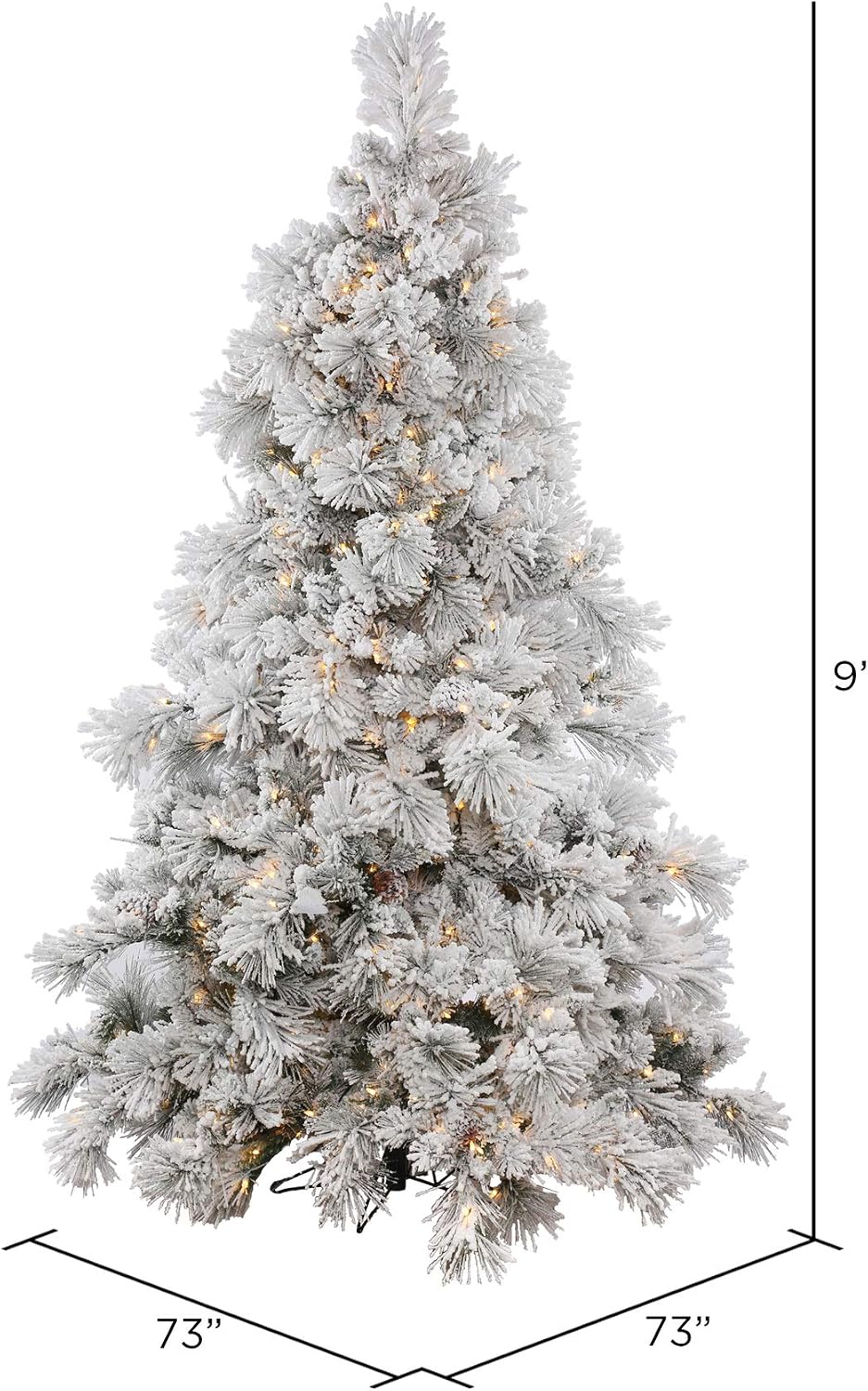 vickerman 9' flocked alberta artificial christmas tree, pure, close-up detail