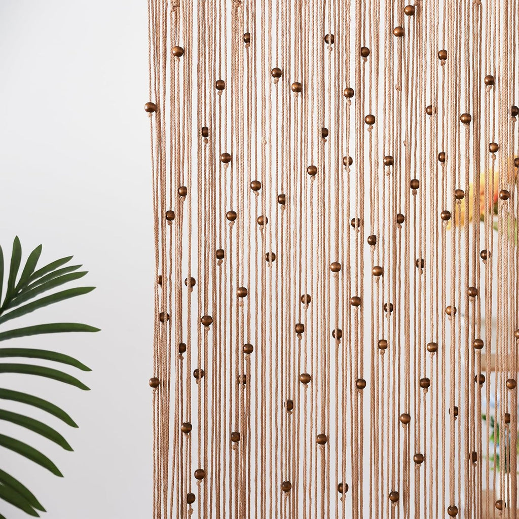 bechaeo boho handmade macrame beaded curtain, brown 1, main product view