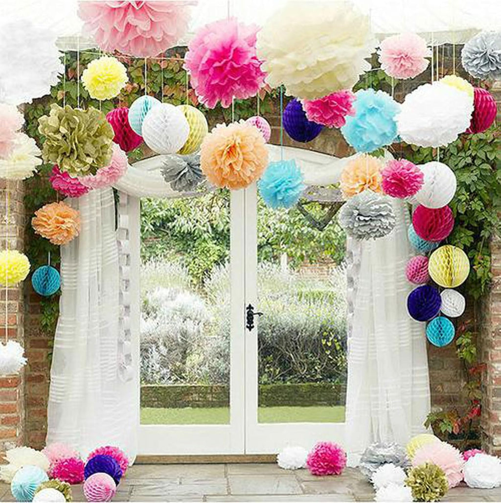 Aimto 12pcs Rainbow Paper Pom Poms Decorations for Party Ceiling Wall Hanging Tissue Flowers Decorations - 6 Colors of 12 Inch, 10 Inch