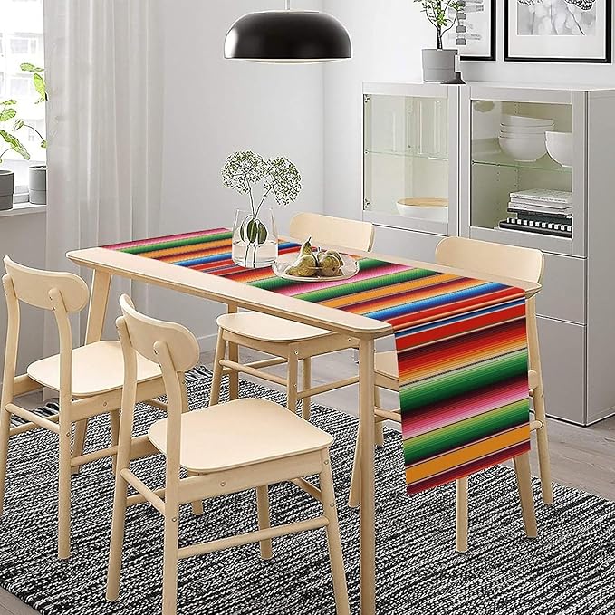 Mexican Table Runner,Colorful Stripe Art Table Runner for Kitchen Dining Table Home Party Decoration 13x60 Inch