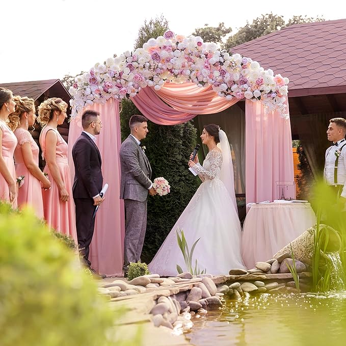 Wokceer Blush Pink Wedding Arch Draping Fabric Backdrop 3 Panels 28.7" X 20FT Sheer Drapes Fabric for Wedding Arbor Ceremony Party