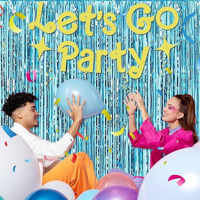 6 Pack Light Blue Foil Fringe Curtains Backdrop, 3.28 x 8.2 Ft Metallic Streamers Tinsel Curtains Background for Photo Booth, Birthday, Weddings, Carnivals, Graduation, Themed Party Decorations