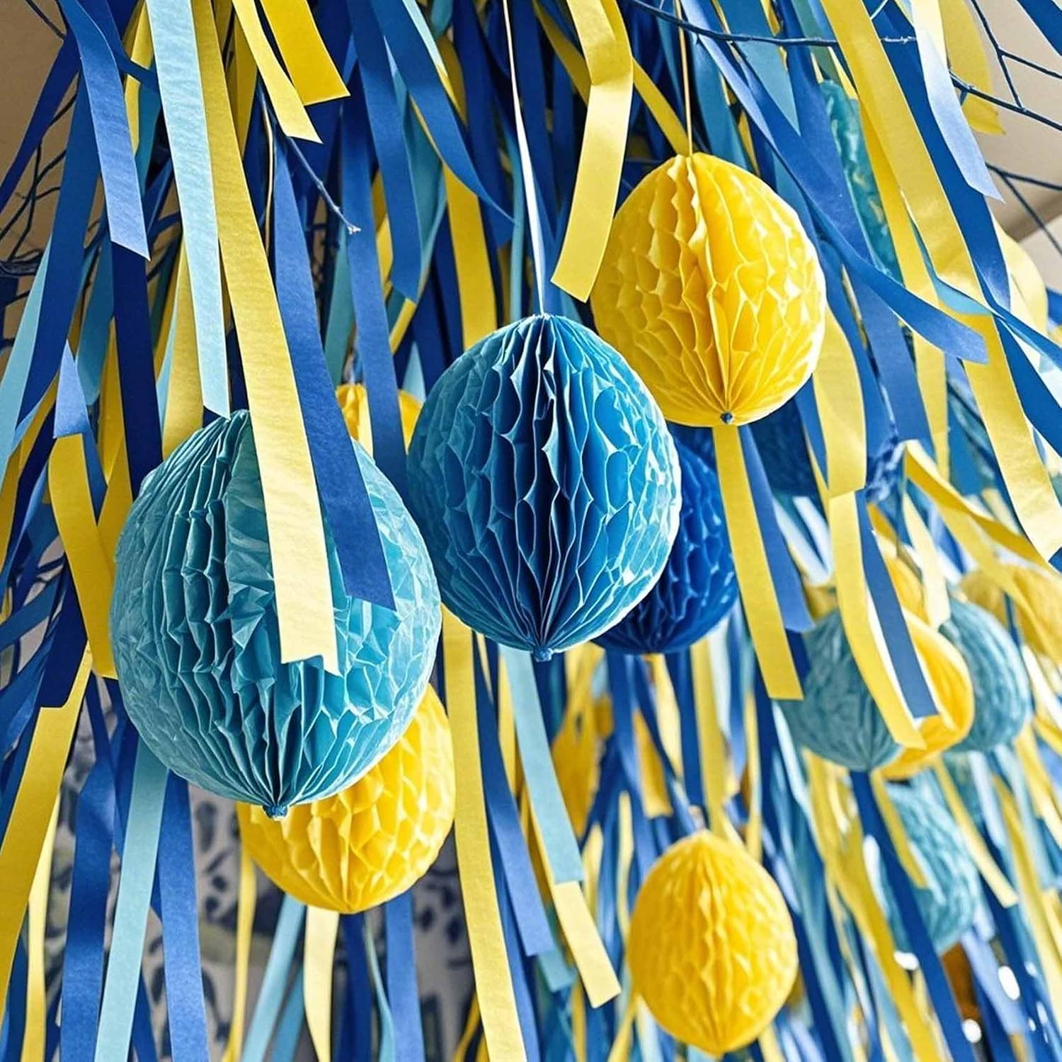 Yellow and Blue Crepe Paper 6 Pcs Streamers for Party Decorations, Birthday Wedding DIY Crafts, Gift Wrapping Supplies